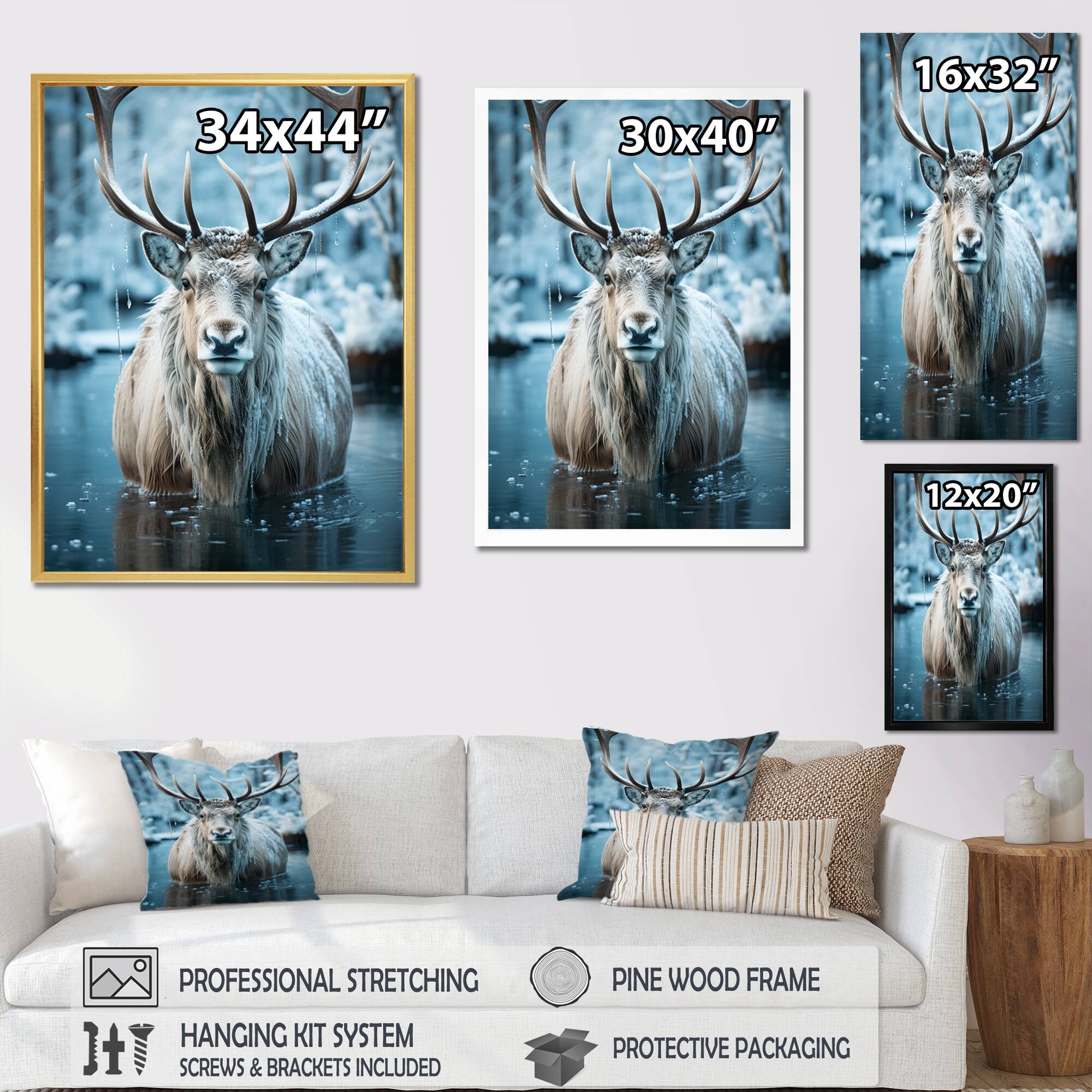 Designart "Moose Frozen Majesty" Moose Framed Canvas Art Print Bed